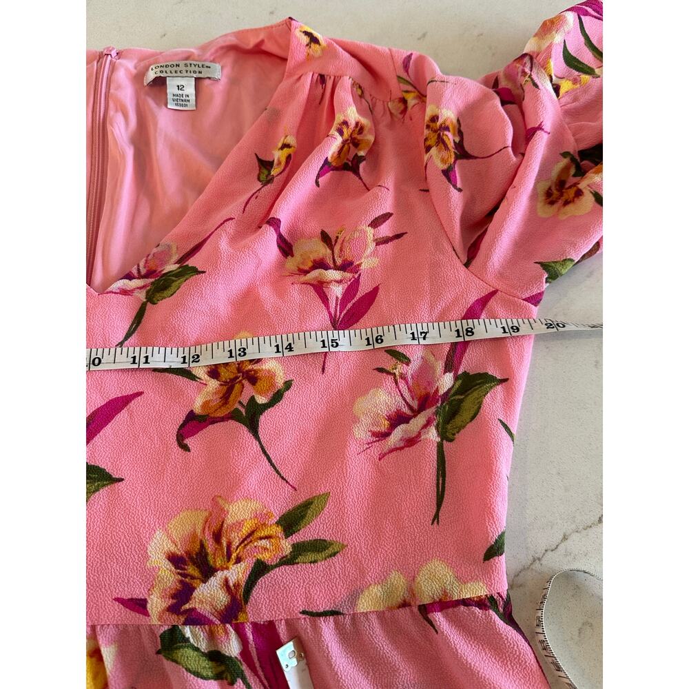 London Style Pink Floral Midi Dress Size 12 Tropical Boho Resort Vacation Summer - Picture 8 of 9